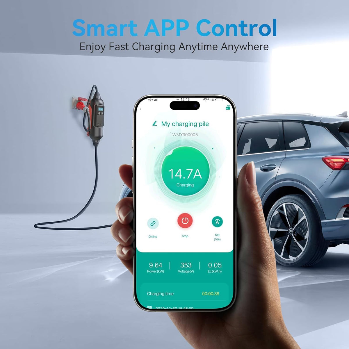 Oplader voor elektrische auto, 22 KW/32 A/6 m, laadstation voor elektrisch voertuig, oplaadkabel type 2, compatibel met e-208, Spring, 500e, Model 3, Megane EV, Zoe, PHEV/EV