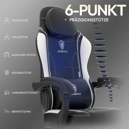 Dowinx Gaming Chair, Ergonomic PU Leather Gamer Chair with Lumbar Support, PC Chair with Widened Backrest, Maximum Load 150 kg, White - QUORE