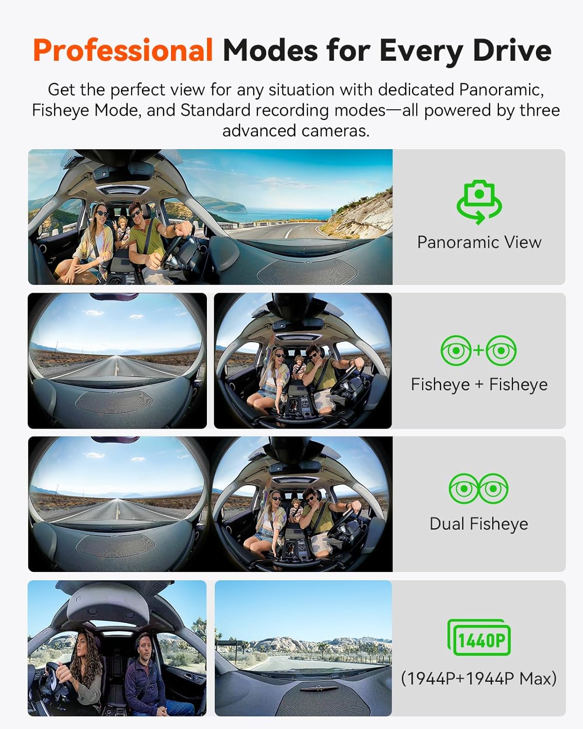 VANTRUE E360 Plus 3-kanaals 5.2K panorama+1440p dashcam met Dual STARVIS 2 HDR nachtzicht, 360° buffer parkeermodus dashcam, spraakgestuurde autocamera, APP, 1,54 inch touchscreen, max. 1TB