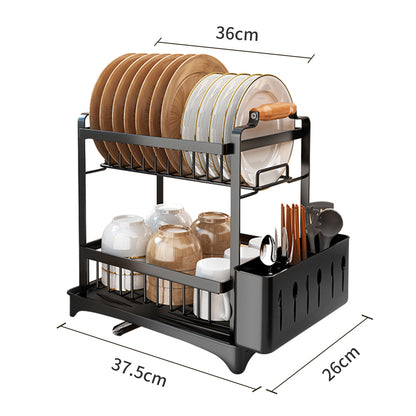 Afdruiprek – Droogrek – Serviesrek – Bestekrek – Keukenrek – 2-Laags RVS – Compact Zwart Design 36x26x37 cm
