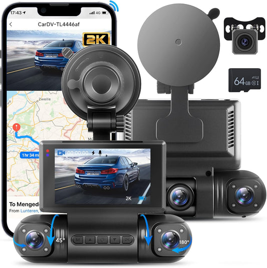 Dashcam – Dashboardcamera – Autocamera – Auto camera – Rijcamera – 4-Kanaals 360° Met Vier Camera’s – 2K + 3x1080p Met WiFi En Nachtzicht