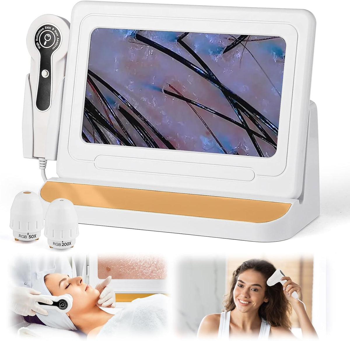 Skin Diagnosis Hair Analyzer, 11 inch HD Screen Scalp Analyse Machine, digitale haarfollikeldetector met 50x/200x Dual Heads voor thuis, schoonheidssalon spa
