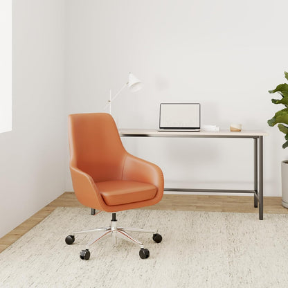 hjh OFFICE Bareno 600981 loungestoel, echt leer, oranje, hoogwaardige draaistoel, comfortabel gevoerd