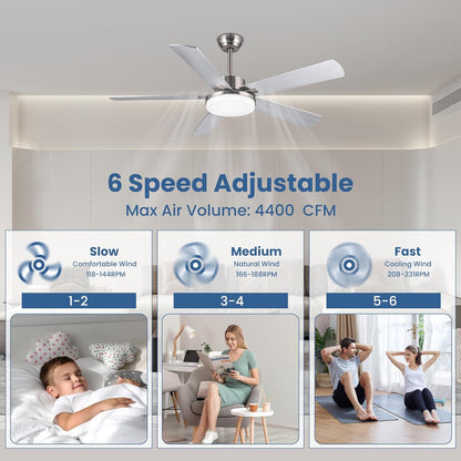 Newday 107CM Zilveren Plafondventilator met 5 Blades, Rustige Plafondventilator met Licht en Afstandsbediening voor Slaapkamer, Omkeerbare Plafondventilator met Lamp Dimbaar