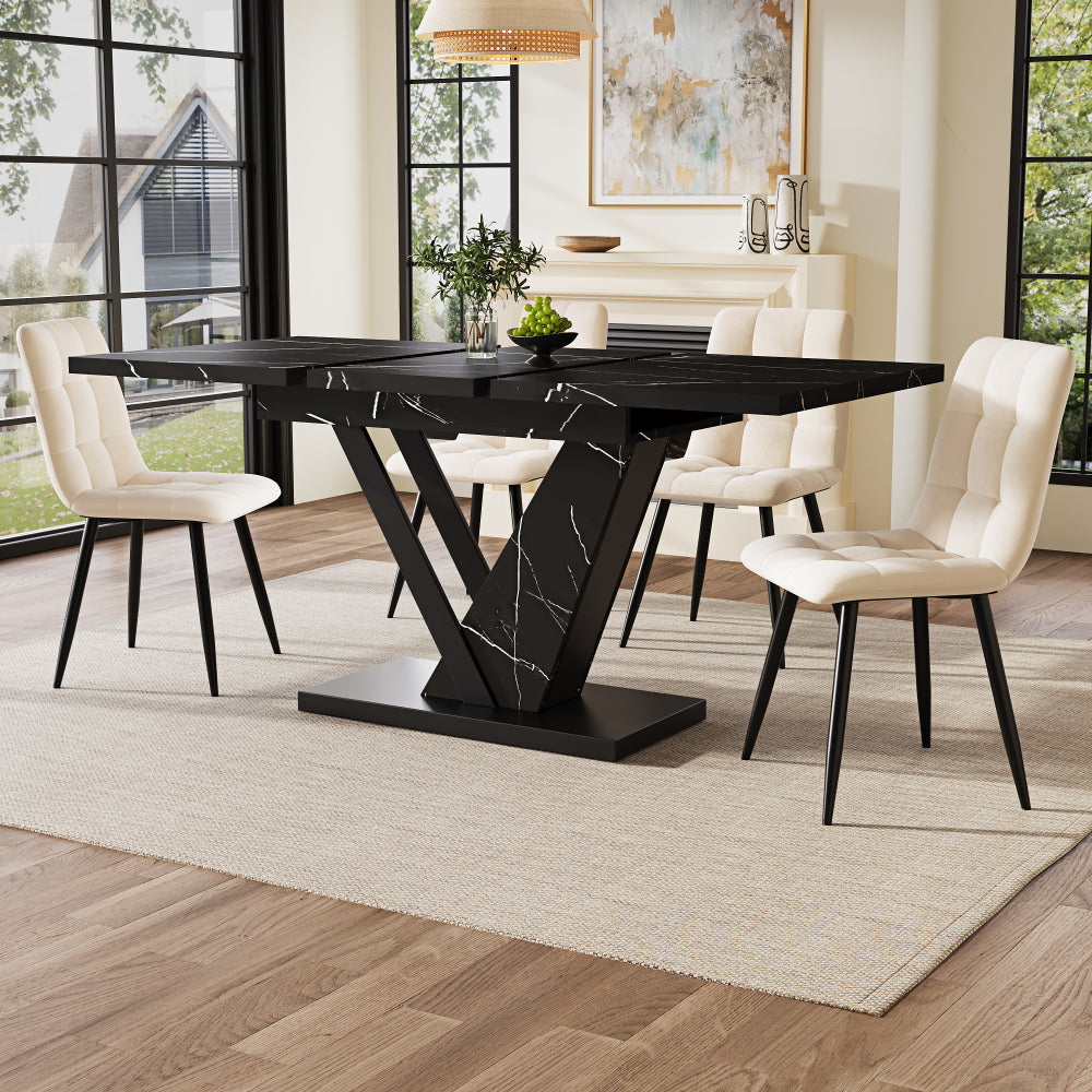 Uitschuiftafel – Uitklaptafel – Eettafel – Keukentafel – Verstelbare Tafel – Zwart Marmerpatroon – 120-160 x 75 cm – Ruimtebesparend & Duurzaam