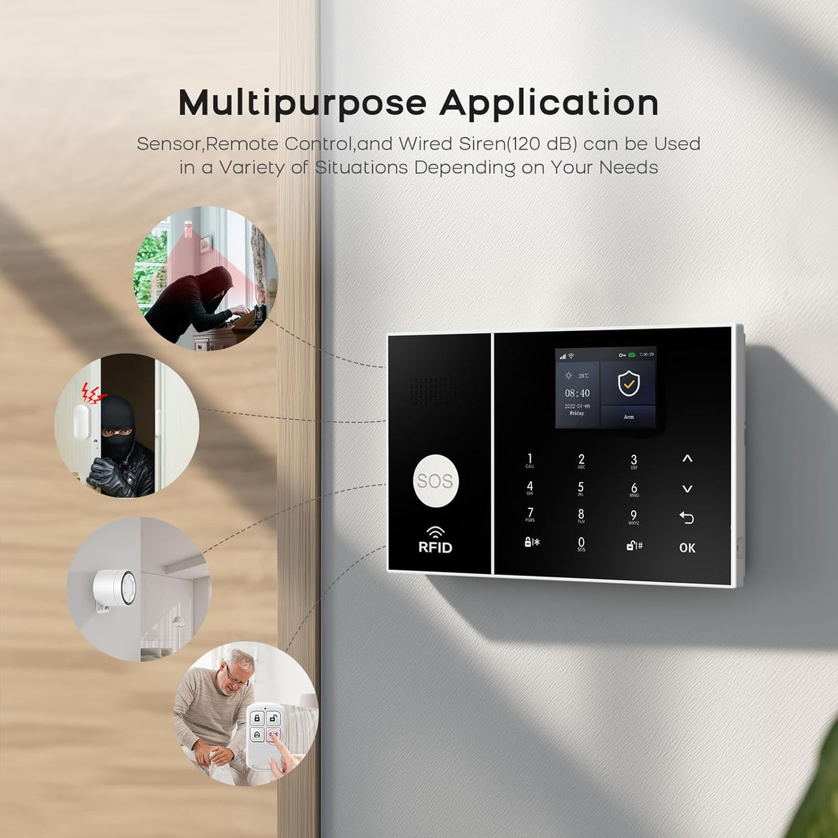 PGST Home Alarmsystemen, Alarmsysteemkit met telefoonwaarschuwing (ondersteuning 2.4G Wifi), 4G SIM-alarmsirene, deur-/raamsensoren, afstandsbedieningen, werken met Alexa, voor huis, appartement,