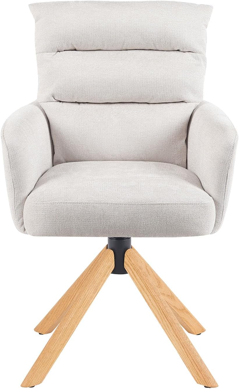 360° Draaibare Eetkamerstoel – Draaistoel – Stoel Met Armleuning – Zithoekstoel – Design Eetstoel – Crème Kleur – Natuurlijk Eikenhout Frame – Reset-functie