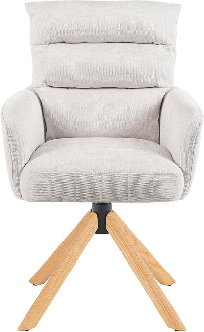 360° Draaibare Eetkamerstoel – Draaistoel – Stoel Met Armleuning – Zithoekstoel – Design Eetstoel – Crème Kleur – Natuurlijk Eikenhout Frame – Reset-functie
