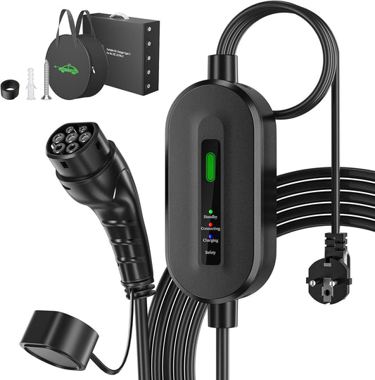 EVJUICION Type 2 Schuko Oplaadkabel voor Elektrische Auto - 16A, 10m, 3,68 kW, 1-Fase EV Chargeur, IEC 62196-2 BEV PHEV
