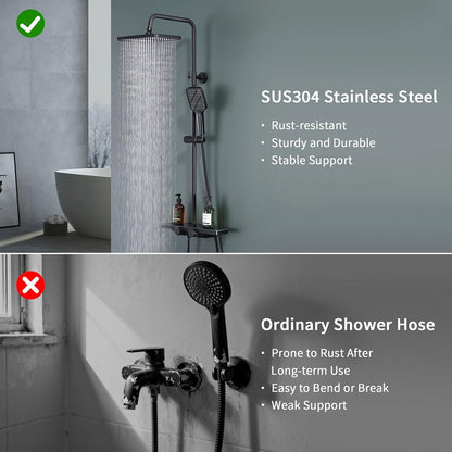 Douchepakket – Regendouche – Thermostaatkraan – Handdouche – Douchecombinatie – Zwart Design – Glazen Plank 40x10 cm – 38°C Veiligheidsstop