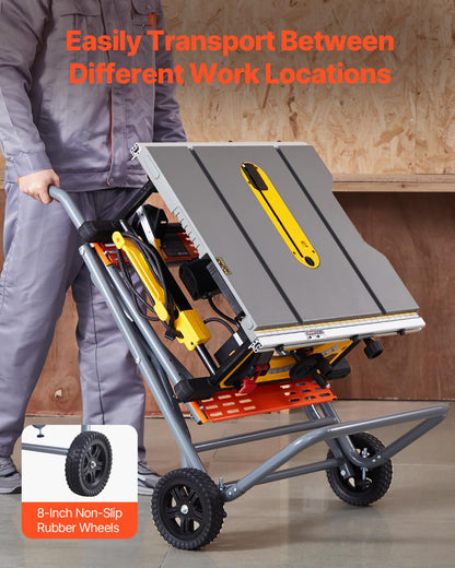 VEVOR Portable Table Saw Stand, 158kg Load Capacity, Rolling Folding Table Saw Table with 8 Inch Rubber Wheels, Heavy Duty Construction, Easy Storage, Universal for Most Brands
