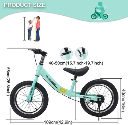 16 Inch Loopfiets Voor Kinderen Van 5-8 Jaar, Loopfiets Met Remmen, Verstelbaar Zadel, Lichtgewicht Koolstofstalen Frame Met Beugel, Stabiel En Duurzaam,Groen