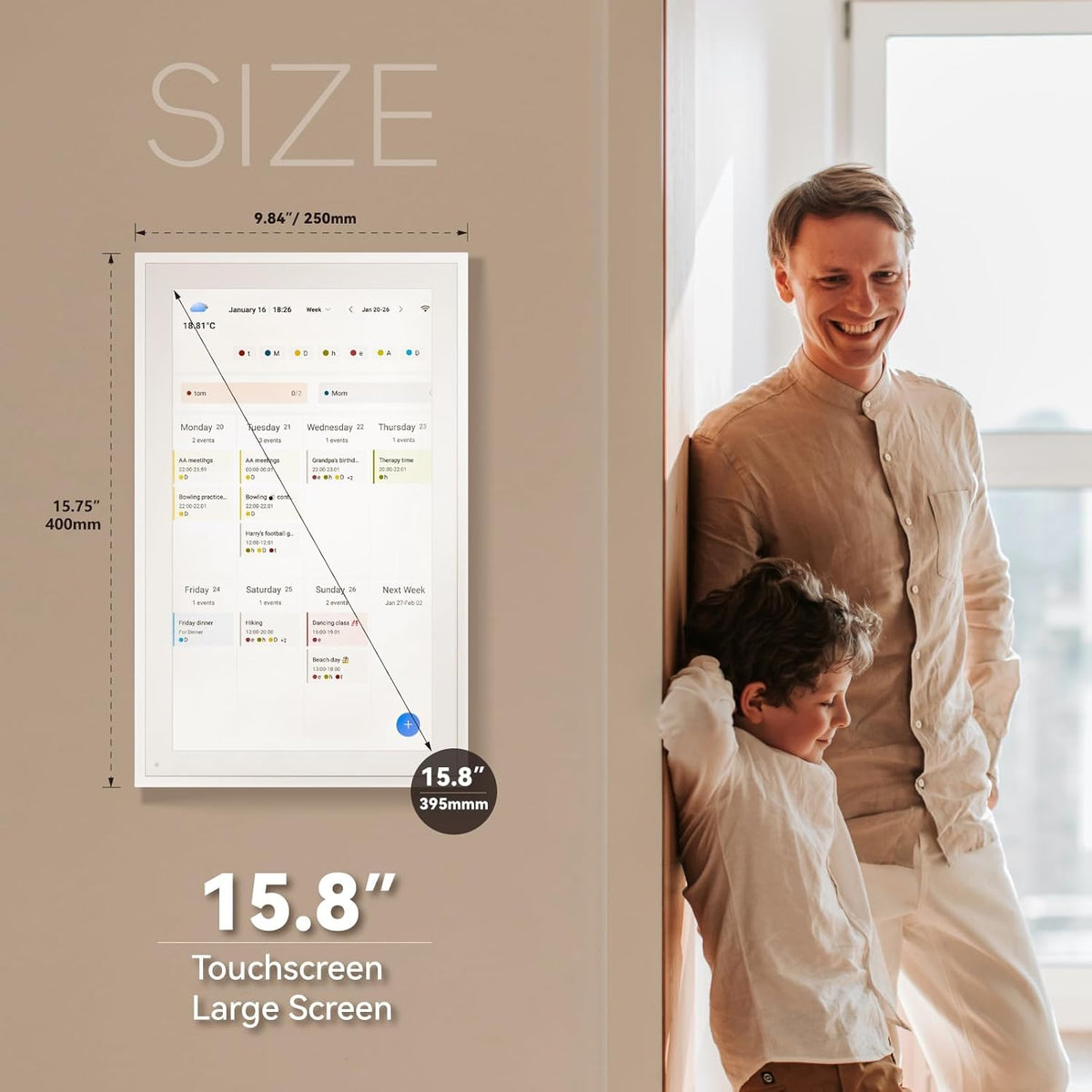 TOPGO Digitale kalender, 39,6 cm, elektronische wandkalender, fotolijst, videospeler, intelligente planner voor familie/kantoor/school/evenementen, digitale planner met standaard