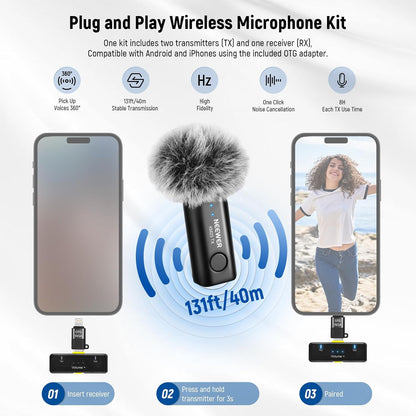 Vlogging kit voor telefoon voor iPhone en Android – Content creator kit – Podcast set – Telefoonstatief – Selfiestick – RGB videolicht 2500K-8500K met 20 effecten – Draadloze lavalier microfoon met ruisonderdrukking en 40 m bereik