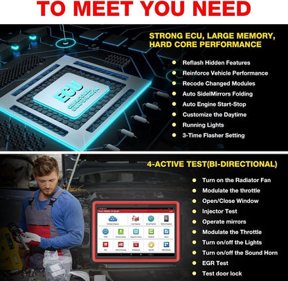 OBD2 Diagnoseapparaat – Autodiagnose Tool – OBD Scanner – Motorcode Lezer – Foutcode Uitlezer – Bidirectionele Tests – ECU Codering – 35+ Resetfuncties