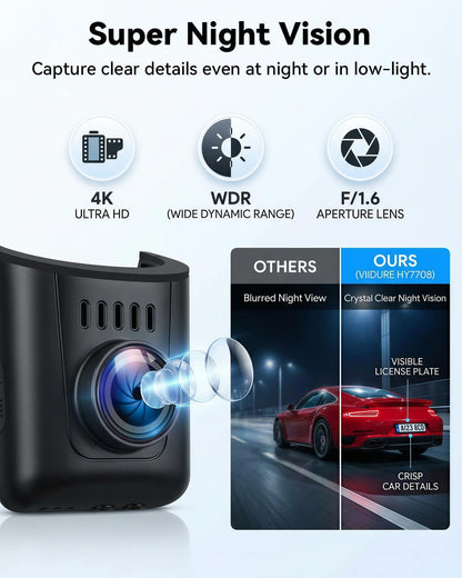 SIXWIN 4K dashcam, compatibel met Audi A4, A6, A3, A5, Q5, S4, S6, Q7, A8, S8, TT, A7, S5, Q3, S3, S7, RS3, RS5, RS6, e-tron, UHD 2160P wifi en app, autocamera, nachtzicht, G-sensor, loop-opname, 150°