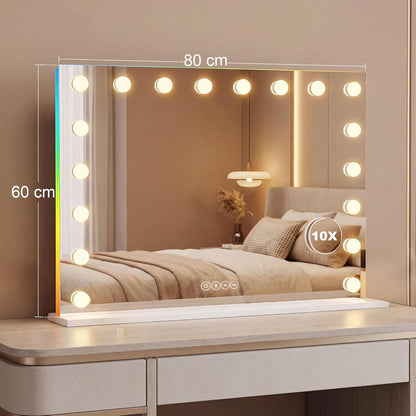 Make-up Spiegel – Hollywood Spiegel – Verlichte Spiegel – LED Spiegel – Make-up Vanity Spiegel – 80x60 cm – 18 Dimbare LED-Lampen – 10x Vergroting