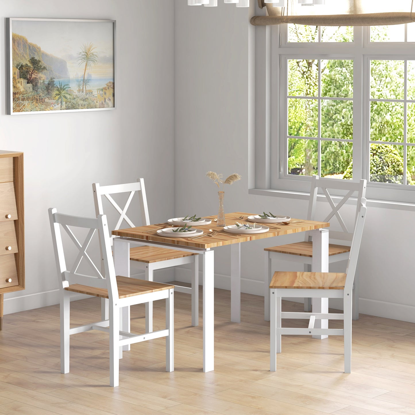 Eetkamerstoelen – Keukenstoelen – Stoelen – Landelijke Stoelen – Houten Stoelen – Set Van 4 – Massief Grenenhout – Hoge Rugleuning Ergonomisch