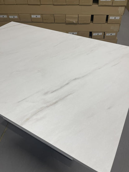 Uitschuifbare Eettafel – Moderne Tafel – Eetkamertafel – Uitschuiftafel – Marmerlook Tafel – 120-160 cm Lengte – Grijs V-Pootontwerp