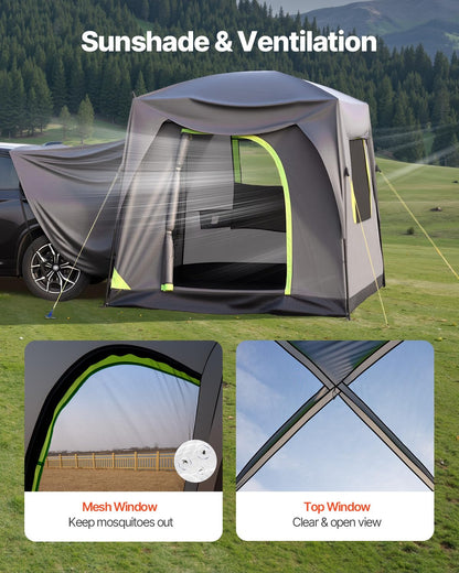 VEVOR Campingtent voor SUV, PU 2000 mm, waterdicht, ruim dubbellaags design voor 5-8 personen, met netramen, inclusief luifel en opbergtas, 2480 x 3080 x 2300 mm