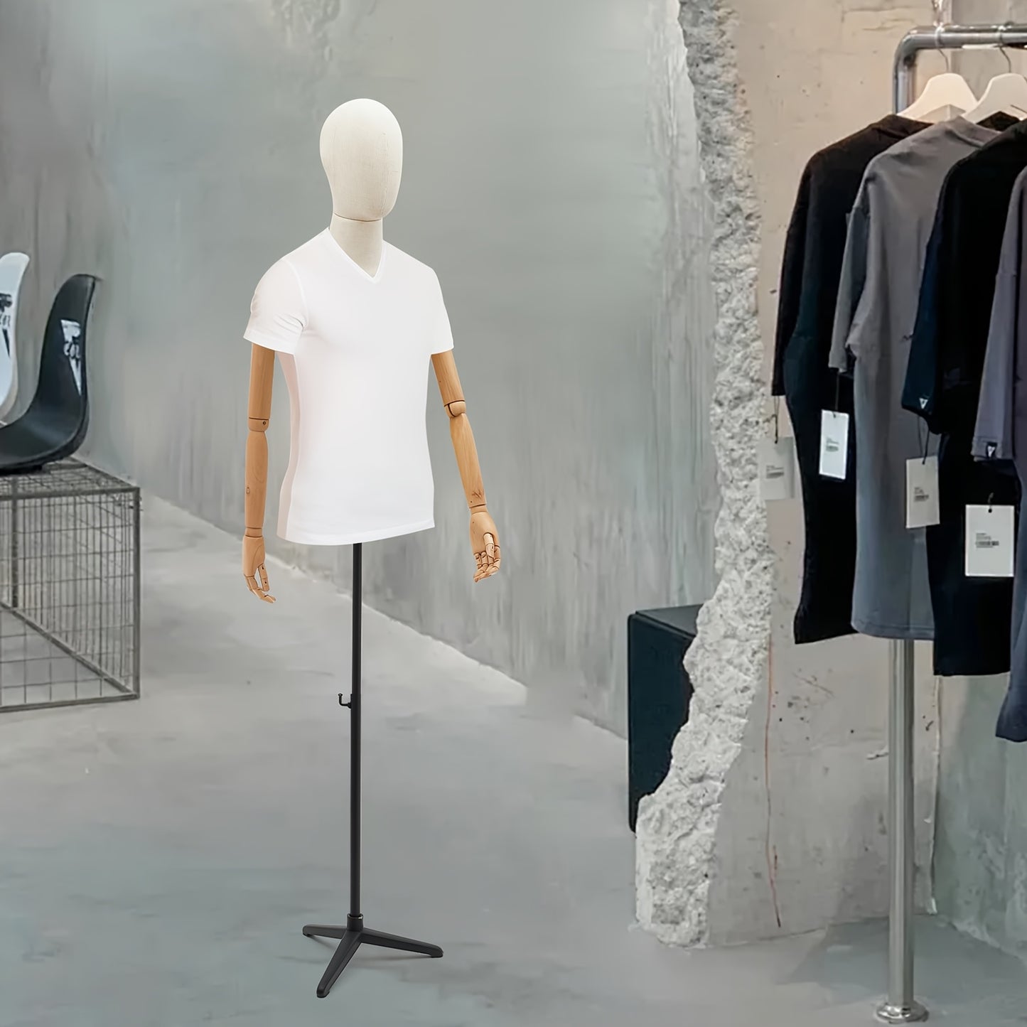Adjustable Male Dress Form Mannequin with Poseable, Hands & Limbs - Heavy-Duty Tripod Base, Height 134.62cm-193.04cm, Compatible for Retail Store Display, Tailor Shop & Clothing Presentation - Assembly & Posture Adjustment (D
