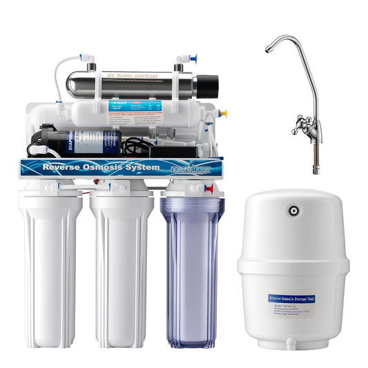 Naturewater 6-traps waterfilter 180 l/dag, filter met omgekeerde osmose, osmosefilter met opvoerpomp en UV-zuiveraar, filter voor schoon water met omgekeerde osmosesyseem