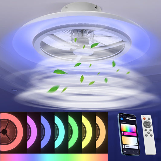 Smart led-plafondlamp met ventilator, plafondventilatorlampen zonder lampenkap, windsnelheden instelbaar, dimbaar licht, moderne ventilatorverlichting, 3000-5500 K