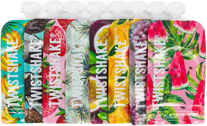 Twistshake Baby Bad Kit - Set van 4|Opvouwbaar Badje + Kussen + Bad Beker + 8x Herbruikbare Knijpzakjes van 220ml |Lichtgewicht- Draagbaar- Gemakkelijk Schoon Te Maken|Ergonomisch Ontwerp|BPA/BPS Vrij