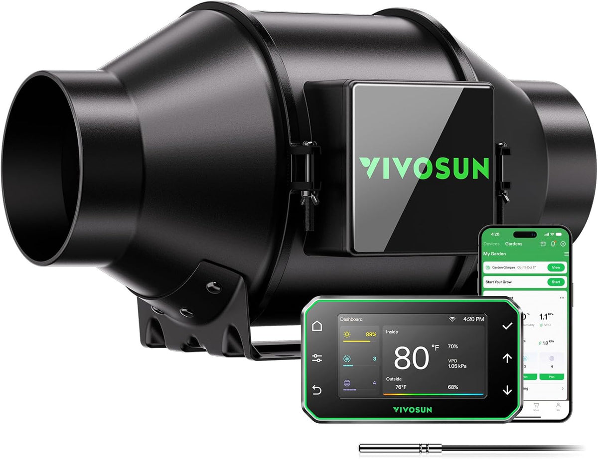 VIVOSUN AeroZesh G4 Buisventilator, 100 mm, 331 m³/uur, met EC-motor en GrowHub E42A WLAN-controller, AeroZesh G4 ventilator, groeibox, buisventilator voor verwarming, koeling, booster, kweektenten
