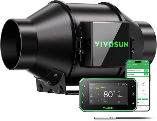 VIVOSUN AeroZesh G4 Buisventilator, 100 mm, 331 m³/uur, met EC-motor en GrowHub E42A WLAN-controller, AeroZesh G4 ventilator, groeibox, buisventilator voor verwarming, koeling, booster, kweektenten