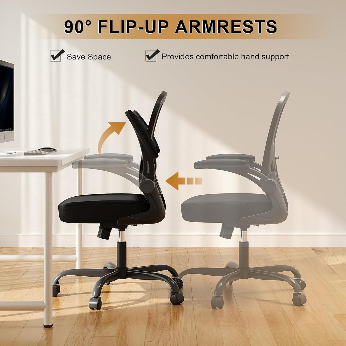 Ergonomische Bureaustoel – Bureaustoel Met Hoge Rugleuning – Mesh Bureaustoel – Thuiswerkstoel – Comfortabele Stoel – Verstelbare Zithoogte – Ademend Mesh Materiaal – 90° Opklapbare Armleuningen