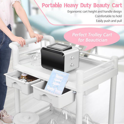 Schoonheidskar Met Wielen – Salonwagen – Werkwagen – Beauty Trolley – Kapperswagen – Voor Vacuümtherapiemachine – 2 Niveaus, 2 Grote Laden En Verwijderbare Emmer – ABS, 150 Kg Draagvermogen
