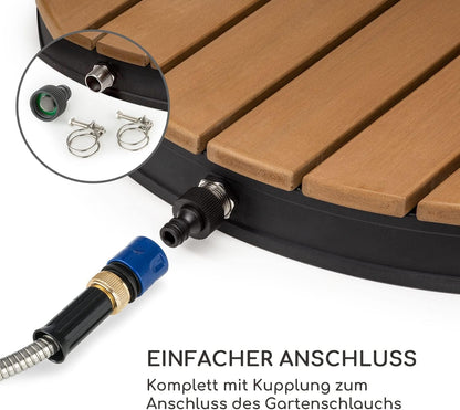 blumfeldt Cool Breeze - tuindouche, campingdouche, WPC, aluminium, houtlook, draaggreep, tuindouche, buitendouche, rond zwart