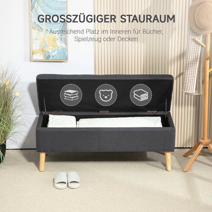 Gestoffeerde Bank – Opbergbank – Zitbank – Bedbank – Linnen Bank – Donkergrijs – Rubberhouten Frame – Compact 110x39x45 cm