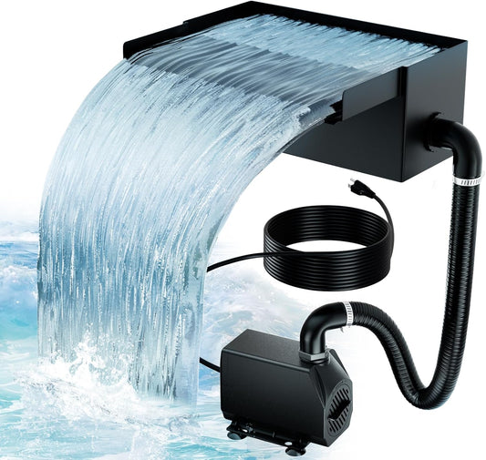 Biling Vijverwaterval voor tuinvijver, 20 cm, roestvrij staal, vijverwaterval, set 40 W, 2500 l/u, vijverpomp met waterval, decoratie, tuin, vijver, waterspel, patio, terras, waterwand, koivijver