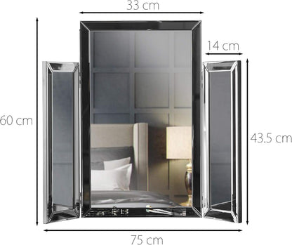 CARME Paloma Tri-Fold Makeup Mirror Beveled Glass Design Folded Tabletop Bedroom Dressing Vanity Table - QUORE