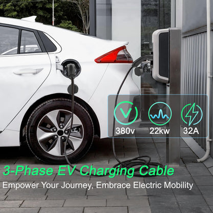 EV oplaadkabel met opbergtas, Mode 3 Type 2 naar Type 2 EV snellaadkabel, 22KW 32A 5 meter oplaadkabel voor elektrische auto's, 3 fase Type 2 oplaadkabel voor EV en PHEV