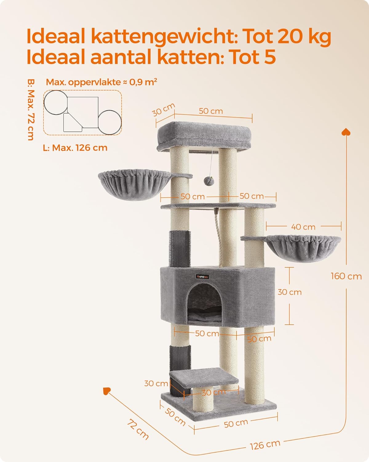 Krabpaal – Kattenboom – Krabmeubel – Kattenkast – Kattenpaal – Ruim Voor Grote Katten – Stevige Sisal Stammen 11,3 cm