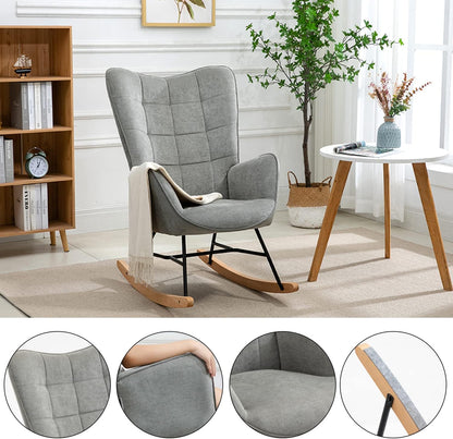 MEUBLE COSY Schommelstoelen, Scandinavische borstvoedingsschommelstoel Vrije tijds- en ruststoel van stof met E'-houten metalen poten voor woonkamer, slaapkamer, massief, donkergrijs, 66x84x97cm