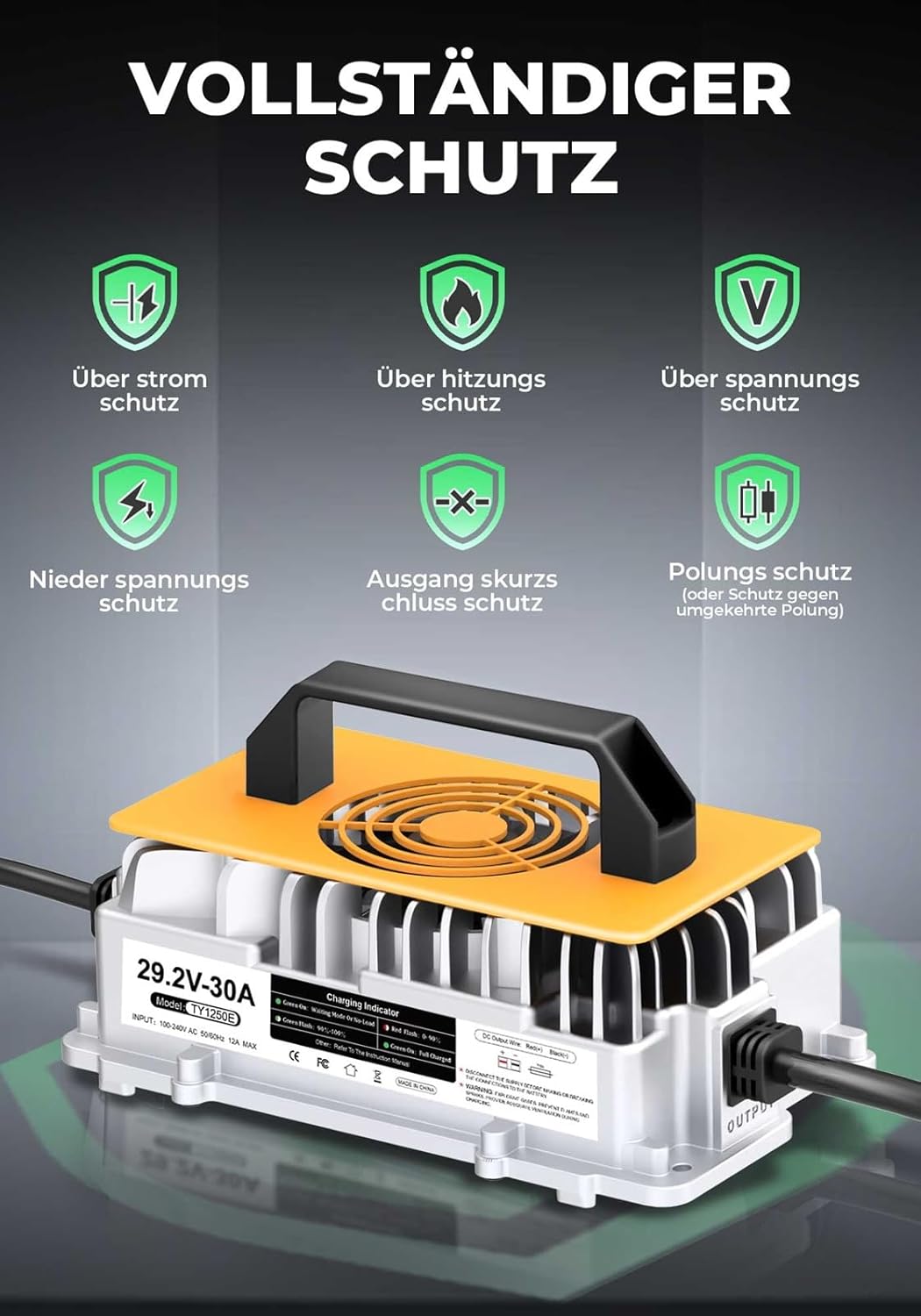 LiFePO4 Batterijlader – Lithium Acculader – 24V Batterijlader – Camper Lader – Boot Lader – 29,2V 30A Krachtige Laadstroom – 0V Wake-Up Functie Veiligheidsbescherming