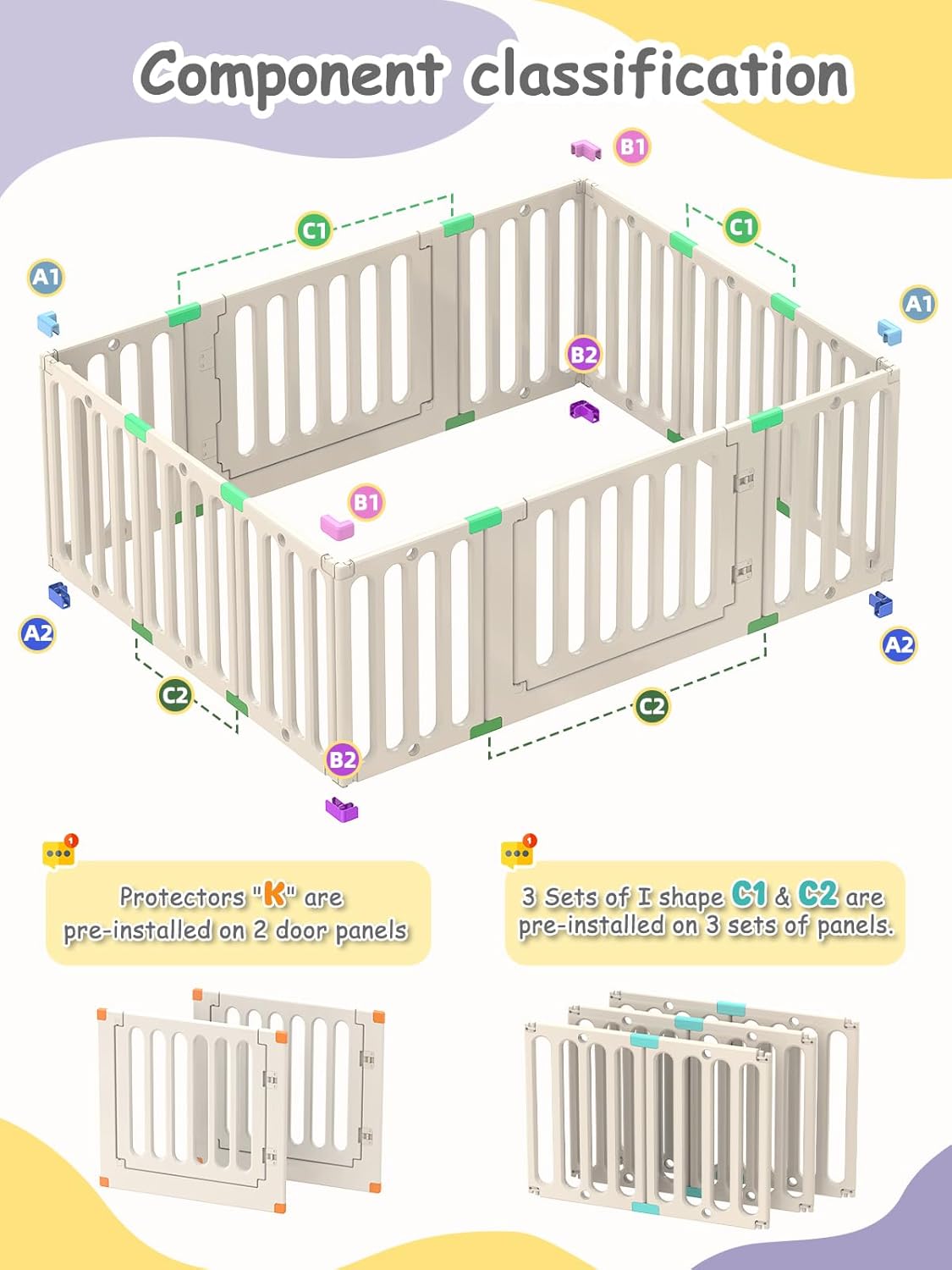 VBABY Baby Playpen for Babies Toddlers, 66 x 51 inches, Plastic Baby Play Mat for Toddler 1-3, 12 Panels Large Baby Playground, Indoor Outdoor Baby Gate, White - QUORE