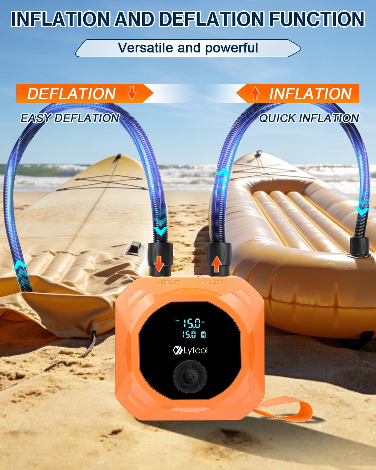 Lytool 50 psi elektrische pomp voor SUP met lucht oplaadbaar op- en afpompen