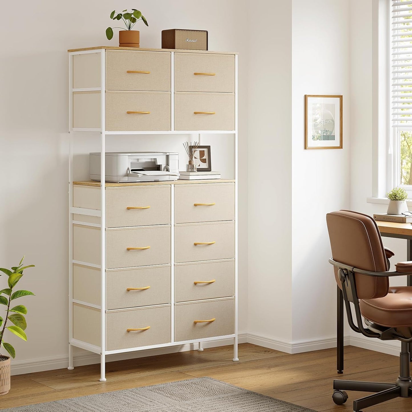 Ladekast – Kast – Opbergkast – Dressoir – Ladenkast – Beige – 12 Ruime Lades – Stevig Metalen Frame
