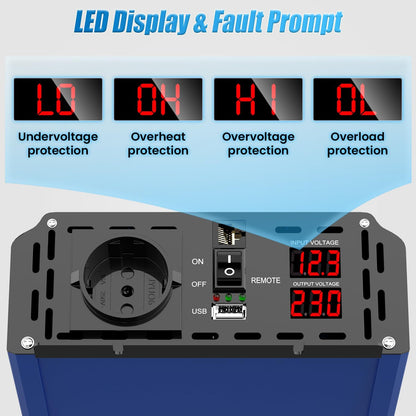Omvormer 12 V 220 V Pure Sinus 2000 W/4000 W spanningstransformator met USB en EU wisselstroom