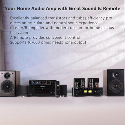 JTA50 2025 130 W buisversterker, hifi-versterker van instapklasse met BT 5.0, afstandsbediening, AUX, coax, phono en USB-ingang, subwoofer-uitgang, 2.1-kanaal voor platenspeler