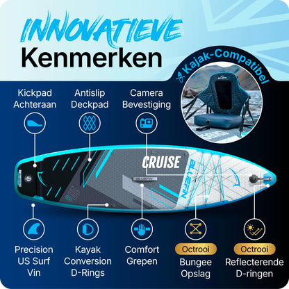 Bluefin Cruise 10'8 opblaasbaar paddleboard | Premium SUP-pakket en accessoires | antislip dekpad en lichtgewicht | 6' dik allround paddleboard | Perfect stand-up board voor volwassenen en