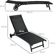 Ligstoel - Tuinligstoel - Set van 2 - Ligbed - met Wielen - Verstelbaar Rugleuning - Weerbestendig - voor Tuin - Zwembad - Strand - Aluminium - Textiel - 66 x 165 x 102 cm - Zwart
