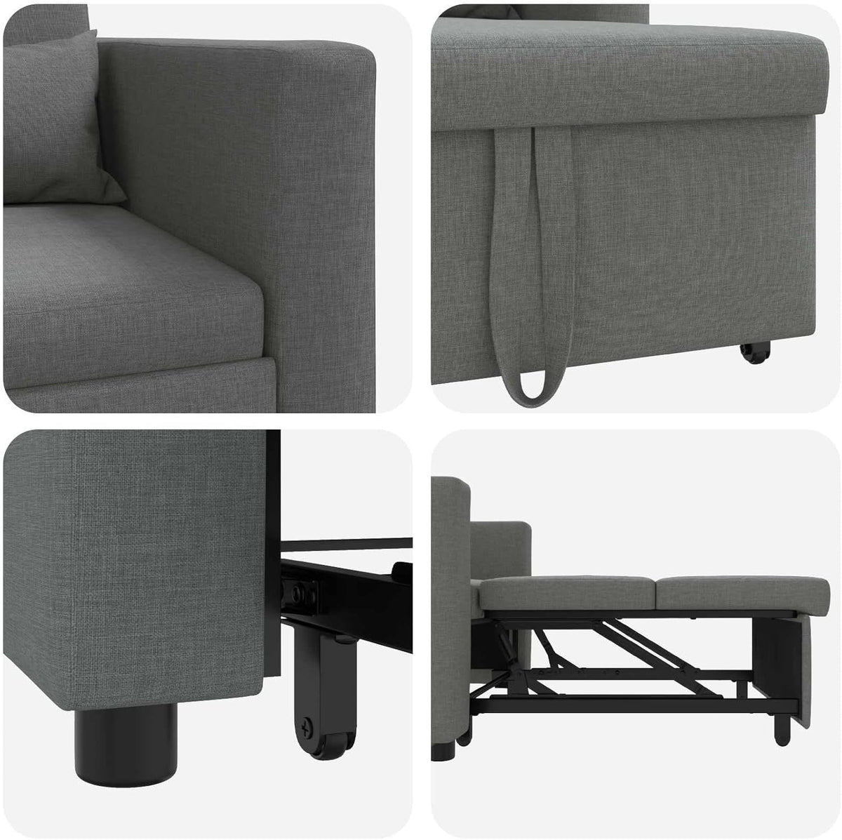 Uitschuifbare slaapbank, eenpersoons, donkergrijs, 90 x 165 x 87 cm, Scandinavische stijl, stoel voor woonkamer, slaapkamer, werkkamer, logeerkamer - QUORE