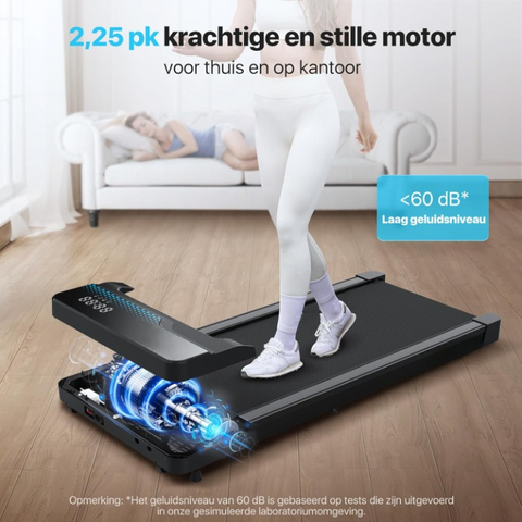 Loopband - Elektrische Loopband - Wandelpad - Wandel-Joggingmachine - met Helling - Ruimtebesparend - 2.25 pk - LED-display - Instelbare Snelheid - 12 km/u - voor Thuis - Onder het Bureau - 123 x 52 x 13 cm - Zwart