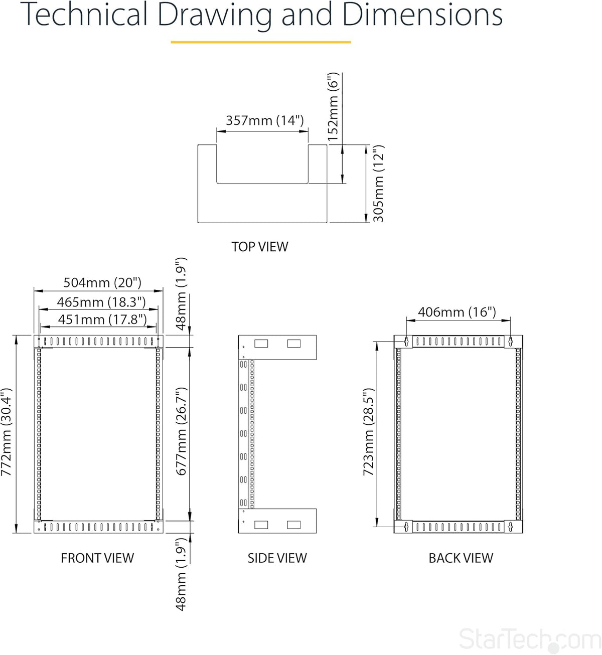 StarTech.com 2 Post 12U Heavy-Duty Wandmonteerbare Server Rack, 19" Open Frame Netwerk Rack, 30cm Diep, Data Rack voor IT/AV/Patchpaneel/Computer Apparatuur (RK12WALLO)